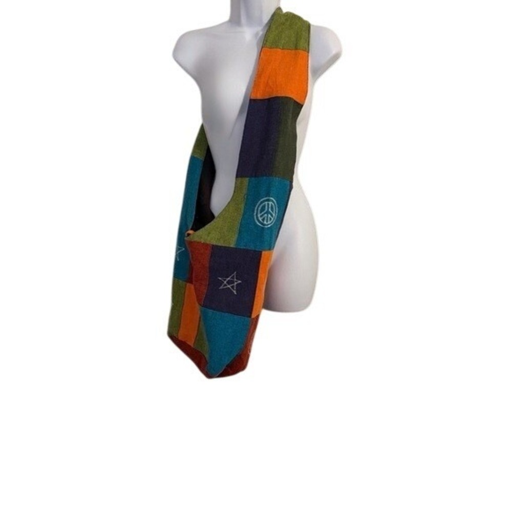 Multicolor Patchwork Cotton Peace Sign‎ Star Boho Hobo Sling Bag Made in Nepal